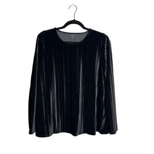 J Jill‎ Wearever Collection Ribbed Velvet Top XSP Black Long Sleeve Boxy Classic